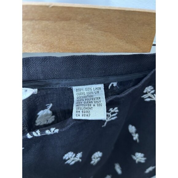 Talbots 100% Irish Linen Black Floral Embroidered Lagenlook Capri Pants Size 18 - Picture 10 of 10